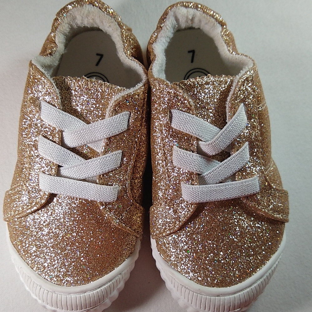 NWOT Wonder Nation size 7 tiny baby sneakers - Glittery Gold - Picture 1 of 7